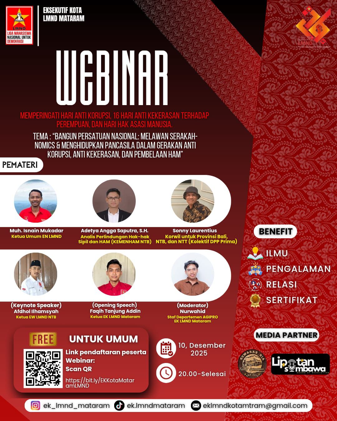 ‎EK LMND Mataram Gelar Webinar Nasional Peringati Hari Antikorupsi, Anti-Kekerasan terhadap Perempuan, dan HAM ‎